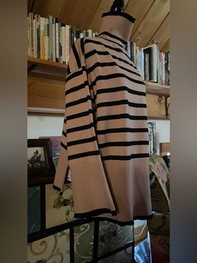 Oversized Striped Turtleneck Sweater in Beige and Black